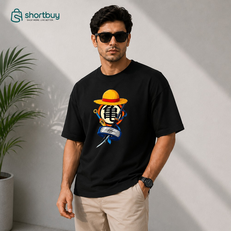 Anime Fusion Graphic Oversized T-Shirt for Men
