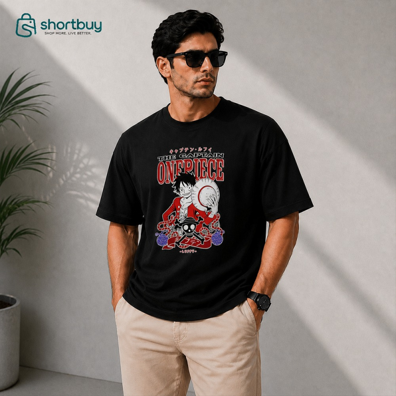 One Piece Luffy Graphic Drop Shoulder T-Shirt